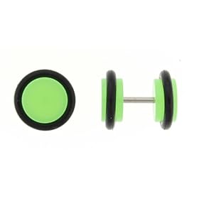 Fake Acrylic Neon Green Plugs - 16 Guage Earwire - 0G Fake Part - Sold as a Pair