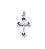 14k White Gold Diamond & Ruby Cross Pendant