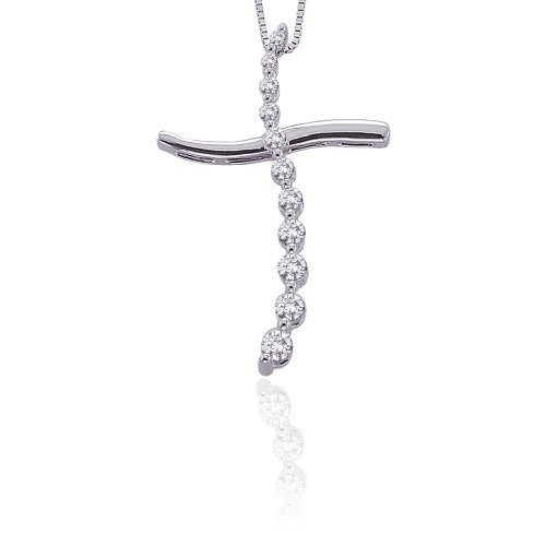 14K White Gold 1/4 ct. Diamond Journey of Love Cross Pendant with Chain