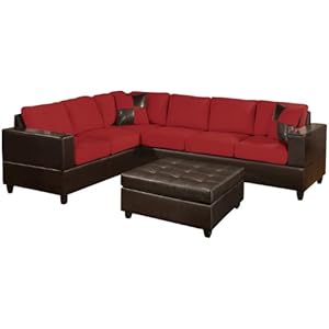 Bobkona Trenton 2-Piece Sectional Sofa with Accent Pillows Red