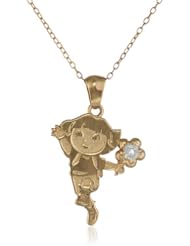 Nickelodeon "Dora" Girls Gold Over Sterling Silver March Birthstone Pendant Necklace