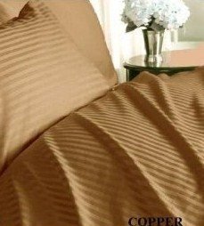 Egyptian Cotton 600 Thread Count 3 - Pc Sateen Stripe Duvet Cover Copper - Full.