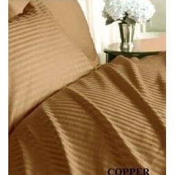 Egyptian Cotton 500 Thread Count Sateen Stripe 3 Pc Duvet Cover Set Copper - Full.