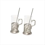 La Cafetiere Wave Tall Latte Glasses and Stirrers, Set of 2, Stainless Steel