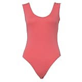 Womens Coral Pink T-shirt Vest Laides Bodysuit Leotard Top Jersey Cami Size 8-14