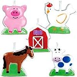 Set of 6 Mini Molded Barnyard Farm Animal Cake Candles