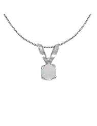 14k White Gold Round Opal Pendant with 18" Chain