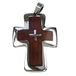 316L Stainless Steel Pendant Stainless steel cross pendant with wood Length: 54mm Width: 37mm Thickness: 6mm