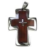 316L Stainless Steel Pendant Stainless steel cross pendant with wood Length: 54mm Width: 37mm Thickness: 6mm