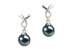 PearlsOnly Regina Schwarz 6-7mm AA Japanische Akoya Platin 750 Perle Ohrringe