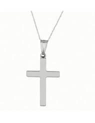 14K Real White Gold Cross Charm Necklace 18"