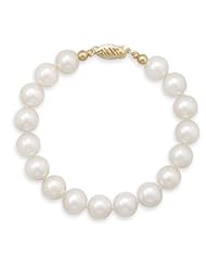 8" 8.5-9mm Cultured Freshwater Pearl Bracelet Individually Knotted with a 14K Yellow Gold Clasp