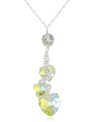 Swarovski Elements Crystal Aurora Borealis Hearts, Flower and Bead Multi-Drop Sterling Silver Pendant Necklace, 18"