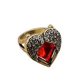 Vintage jewelry red gemstone heart love ring Angel Wing