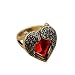 Vintage jewelry red gemstone heart love ring Angel Wing