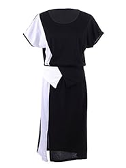 Geometric Print Short Sleeves Scoop Neck Colorblocking Slit  Dress