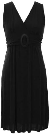 Bonmode Light and Popular Spring Summer Solid Sundress with Circle Belt Buckle Design