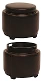 New Pacific Direct Cameron Round Leather Ottoman, Brown New Pacific Direct Cameron Round Leather Ottoman, Brown