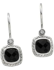 Genuine Onyx And Diamond Earring 14K White Gold Pair 06.00mm/.03Cttw;P;Genuine Onyx And Diamond Earring