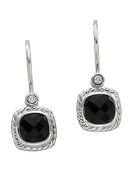 Pair 06.00Mm/.03 CT TW 14K White Gold Genuine Onyx And Diamond Earring