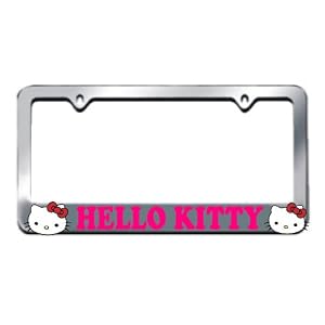 Hello Kitty Chrome License Plate with Red Bow Face