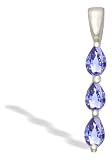 14K White Gold Genuine Pear Tanzanite 3-Stone Pendant