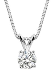 Premium Quality Diamond Solitaire Pendant Necklace 1.0 Carat (ctw) in 14K White Gold with Chain