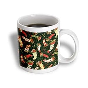 Colorful Christmas Stockings on Green - 15oz Mug by