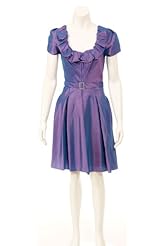 Scoop Neck Crystal Short Sleeves Taffeta Knee Length Corset   Waistline Evening Dress 