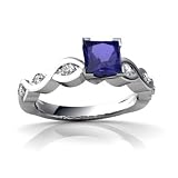14K White Gold Square Created Sapphire Engagement Ring