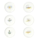 Grasslands Road by The Sea Sand Dunes 6-Inch Beach Theme Snack Plates 6 Styles with Shell Handle Caddy, Set of 6