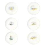 Grasslands Road by The Sea Sand Dunes 6-Inch Beach Theme Snack Plates 6 Styles with Shell Handle Caddy, Set of 6