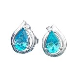 14K Pear Shaped Blue Topaz & Diamond Earrings