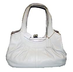 Coach Ergo Pearl Ivory White Gold Leather Pleated Kisslock Framed Handbag 14379