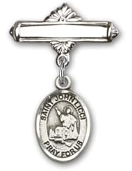 Sterling Silver Baby Badge with St. John Licci Charm and Polished Badge Pin