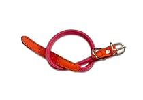La Cinopelca Soft Leather Two Color Braided Tubular Dog Collar in Designer Colors, Fuchsia, Orange, 14 1/8"
