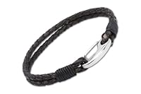 Unique Men 21cm Antique Black Double Leather Bracelet With Stainless Steel Shrimp Clasp by Unique Jewelry Ltd