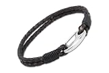 Unique Men 21cm Antique Black Double Leather Bracelet with Stainless Steel Shrimp Clasp
