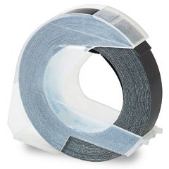 Glossy finish self-adhesive labeling tape for embossers, 3/8 x 144 roll, black - Same Day Shipping (orders by 3 pm), Next Day Delivery (in most cases)