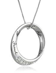 Sterling Silver "My Sister My Friend" Round Pendant Necklace with Pave Cubic Zirconia Stones, 18"