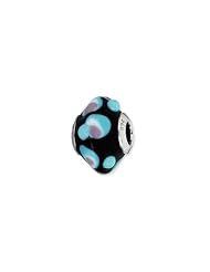 Sterling Silver Black with Multicolor Dots Italian Murano Glass Charm