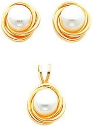 14K Gold Cultured Pearl Stud Earrings & Necklace Set