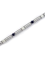 14K White Gold Round Sapphire and Diamond Bracelet