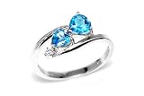 18Kt White Gold Genuine Blue Topaz Diamond Heart Ring