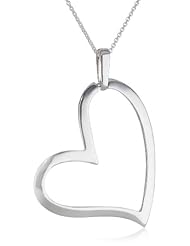 Sterling Silver Large Open Heart Pendant Necklace with Rolo Chain, 18"