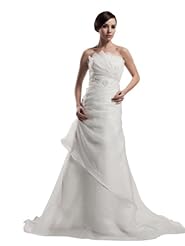 Strapless Spring Fall Mermaid Organza/Satin Beaded  Asymmetric  Dress with a Court Train  With Pearls