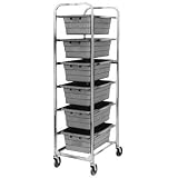 Quantum Storage 6 Shelf Cart With 6 Cross Stack Tubs - 27in. x 19in. x 71in. Cart Size, Blue