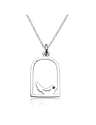 Chuvora 925 Sterling Silver Bird in Cage Pendant Necklace 16"