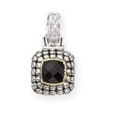 SILVER PENDANT 14K GOLD ACCENTS W/ONYX AND WHITE CZ