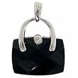 White Gold Purse Pendant w/ Special Cut Black Onyx New